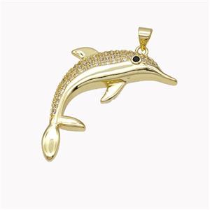 Copper Dolphin Pendant Pave Zirconia Gold Plated, approx 30-35mm [FN46552]