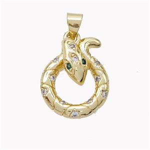 Copper Snake Pendant Pave Zirconia Gold Plated, approx 15-17mm [FN46564]