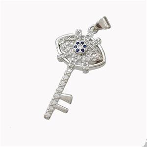 Copper Key Charms Pendant Pave Zirconia Platinum Plated, approx 18-33mm [FN46584]