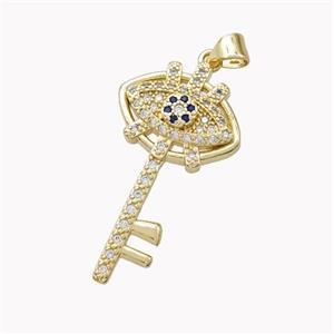 Copper Key Charms Pendant Pave Zirconia Gold Plated, approx 18-33mm [FN46585]