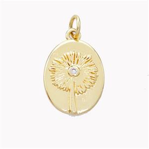 Copper Dandelion Pendant Pave Zirconia Flower Gold Plated, approx 12-16mm [FN46588]