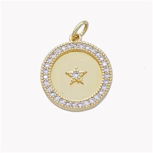Copper Star Coin Pendant Pave Zirconia Gold Plated, approx 15mm [FN46590]