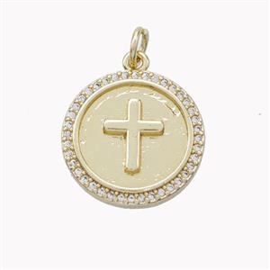 Copper Cross Coin Pendant Pave Zirconia Gold Plated, approx 17mm [FN46591]