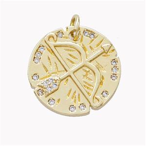 Copper Bow Arrow Pendant Pave Zircoina Gold Plated, approx 17mm [FN46594]