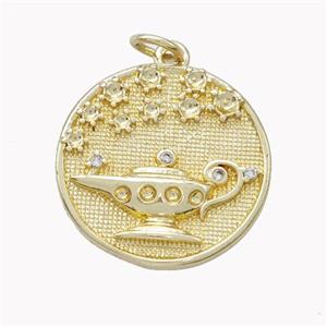 Aladdins Magic Lamp Charms Copper Pendant Pave Zirconia Gold Plated, approx 19mm [FN46598]
