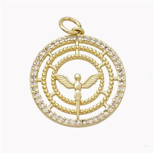 Copper Crosier Pendant Pave Zirconia Wings Gold Plated, approx 19mm [FN46599]