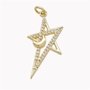 Copper Star Pendant Pave Zirconia Moon Gold Plated, approx 14-25mm [FN46603]