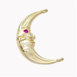 Copper Moon Pendant Pave Zirconia 2loops Gold Plated, approx 15-23mm [FN46604]