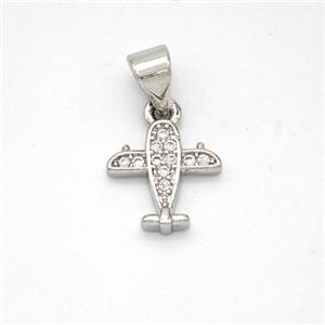Copper Airplane Pendant Micropave Zirconia Platinum Plated, approx 10mm [FN46610]