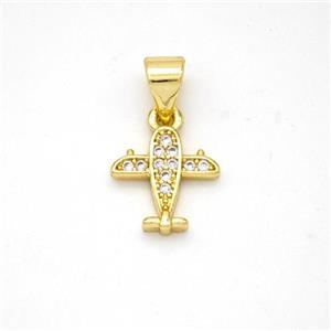 Copper Airplane Pendant Micropave Zirconia Gold Plated, approx 10mm [FN46611]
