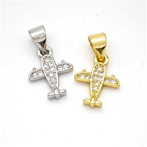 Copper Airplane Pendant Micropave Zirconia Mixed, approx 10mm [FN46612]