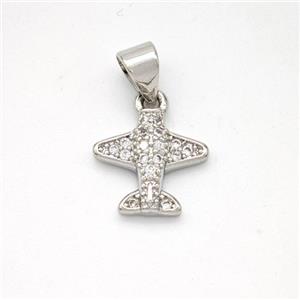 Copper Airplane Pendant Micropave Zirconia Platinum Plated, approx 11mm [FN46613]