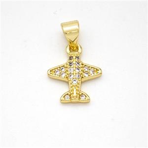 Copper Airplane Pendant Micropave Zirconia Gold Plated, approx 11mm [FN46614]