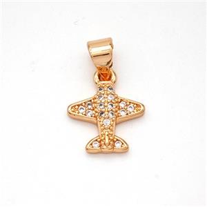 Copper Airplane Pendant Micropave Zirconia Rose Gold, approx 11mm [FN46615]
