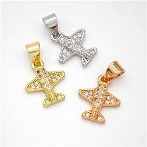 Copper Airplane Pendant Micropave Zirconia Mixed, approx 11mm [FN46616]