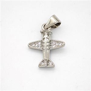 Copper Airplane Pendant Micropave Zirconia Platinum Plated, approx 13mm [FN46617]