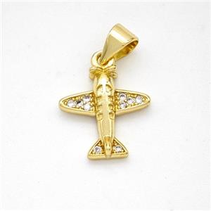 Copper Airplane Pendant Micropave Zirconia Gold Plated, approx 13mm [FN46618]