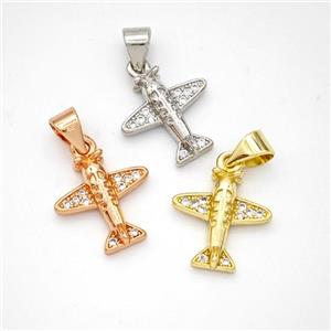 Copper Airplane Pendant Micropave Zirconia Mixed, approx 13mm [FN46620]