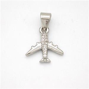 Copper Airplane Pendant Micropave Zirconia Platinum Plated, approx 10-12.5mm [FN46621]