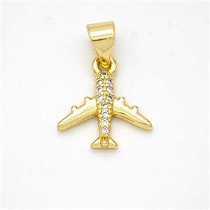Copper Airplane Pendant Micropave Zirconia Gold Plated, approx 10-12.5mm [FN46622]