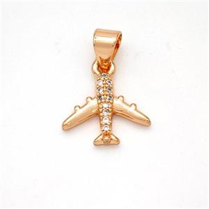 Copper Airplane Pendant Micropave Zirconia Rose Gold, approx 10-12.5mm [FN46623]
