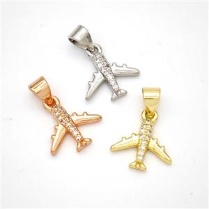 Copper Airplane Pendant Micropave Zirconia Mixed, approx 10-12.5mm [FN46624]