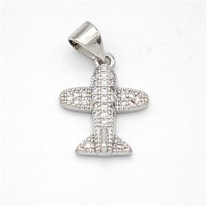 Copper Airplane Pendant Micropave Zirconia Platinum Plated, approx 12mm [FN46625]