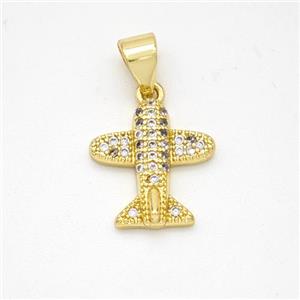 Copper Airplane Pendant Micropave Zirconia Gold Plated, approx 12mm [FN46626]