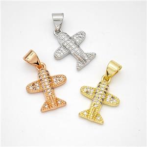 Copper Airplane Pendant Micropave Zirconia Mixed, approx 12mm [FN46628]