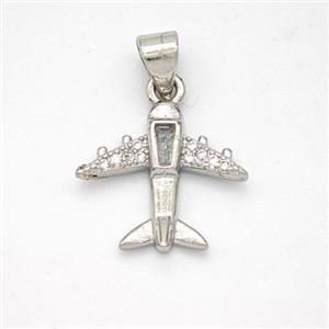 Copper Airplane Pendant Micropave Zirconia Platinum Plated, approx 14-14.5mm [FN46629]