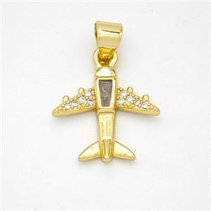 Copper Airplane Pendant Micropave Zirconia Gold Plated, approx 14-14.5mm [FN46630]
