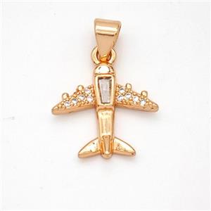 Copper Airplane Pendant Micropave Zirconia Rose Gold, approx 14-14.5mm [FN46631]
