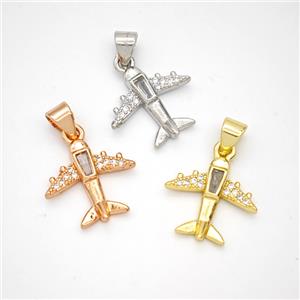 Copper Airplane Pendant Micropave Zirconia Mixed, approx 14-14.5mm [FN46632]