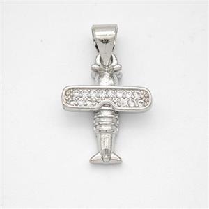 Copper Airplane Pendant Micropave Zirconia Platinum Plated, approx 12.5-14mm [FN46633]