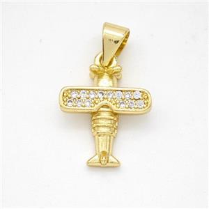 Copper Airplane Pendant Micropave Zirconia Gold Plated, approx 12.5-14mm [FN46634]