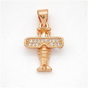 Copper Airplane Pendant Micropave Zirconia Rose Gold, approx 12.5-14mm [FN46635]