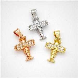 Copper Airplane Pendant Micropave Zirconia Mixed, approx 12.5-14mm [FN46636]