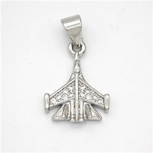 Copper Airplane Pendant Micropave Zirconia Platinum Plated, approx 12-13mm [FN46637]