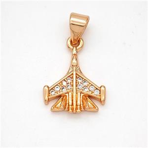 Copper Airplane Pendant Micropave Zirconia Rose Gold, approx 12-13mm [FN46639]