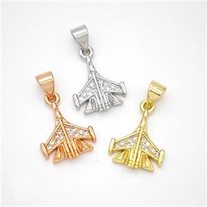 Copper Airplane Pendant Micropave Zirconia Mixed, approx 12-13mm [FN46640]