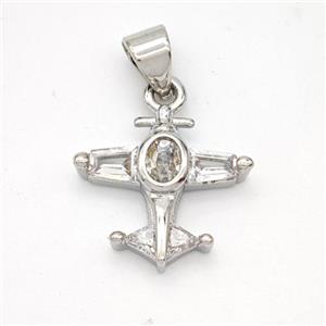 Copper Airplane Pendant Micropave Zirconia Platinum Plated, approx 14.5mm [FN46641]
