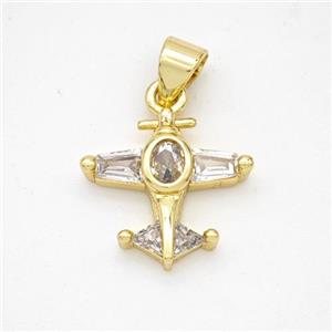 Copper Airplane Pendant Micropave Zirconia Gold Plated, approx 14.5mm [FN46642]