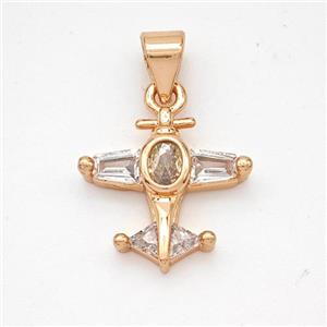 Copper Airplane Pendant Micropave Zirconia Rose Gold, approx 14.5mm [FN46643]