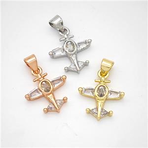 Copper Airplane Pendant Micropave Zirconia Mixed, approx 14.5mm [FN46644]