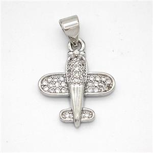 Copper Airplane Pendant Micropave Zirconia Platinum Plated, approx 15-16mm [FN46645]