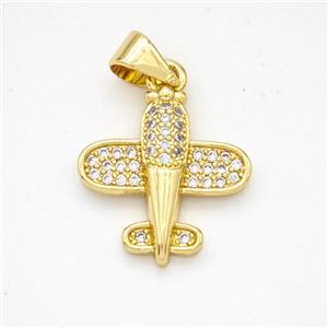 Copper Airplane Pendant Micropave Zirconia Gold Plated, approx 15-16mm [FN46646]