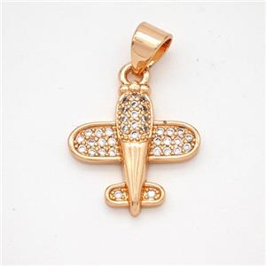 Copper Airplane Pendant Micropave Zirconia Rose Gold, approx 15-16mm [FN46647]
