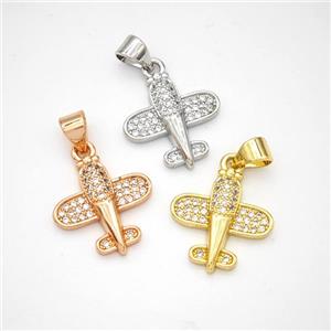 Copper Airplane Pendant Micropave Zirconia Mixed, approx 15-16mm [FN46648]