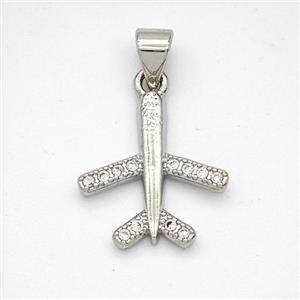 Copper Airplane Pendant Micropave Zirconia Platinum Plated, approx 15-16mm [FN46653]