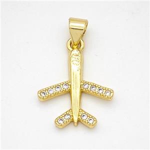 Copper Airplane Pendant Micropave Zirconia Gold Plated, approx 15-16mm [FN46654]